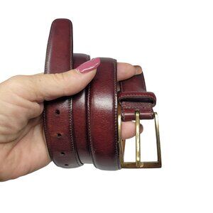 Trafalgar Cortina Burgundy Leather Belt Sz 40" Oxblood Gold Buckle Handmade USA